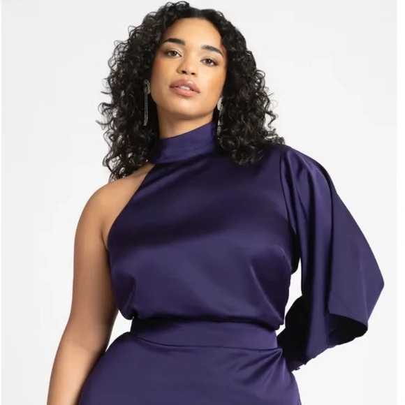 π5 for $45π NWT Eloquii One Shoulder Satin Top blouse With Draped Sleeve size 18 - Picture 1 of 12